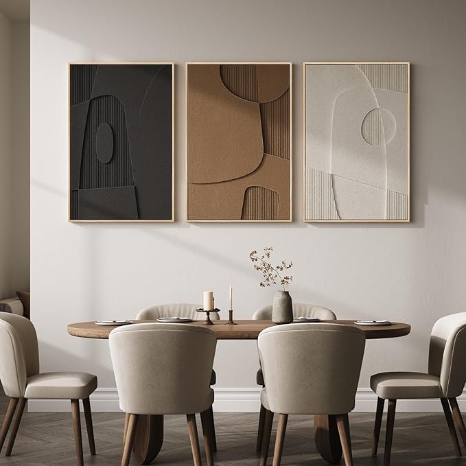 Large 3D Textured Framed Neutral Abstract Wall Art for Living Room, 3 Piece Modern Geometric Paintings Wall Decor, Black White Brown Minimalist Artwork for Dining Room Bedroom Hallway Office, 24x36 In - Image 5