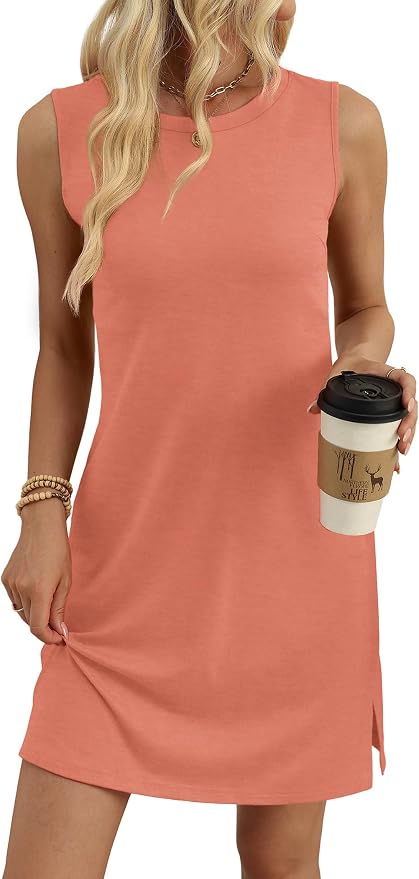 WIHOLL Casual Dresses for Women Crewneck Sleeveless Tank Dress Summer Spring Boho Vacation Clothes - Image 4