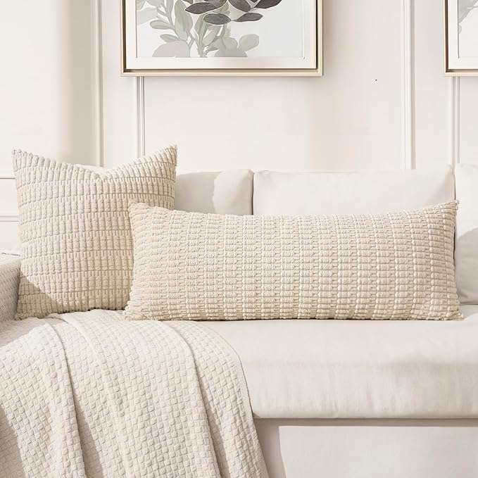 MIULEE Pack of 1 Cream White Long Body Lumbar Decorative Throw Pillow Cover 14x36 Inch for Bed Couch Sofa Living Room Soft Boho Pillow Cover Modern Farmhouse Home Decor - Image 3