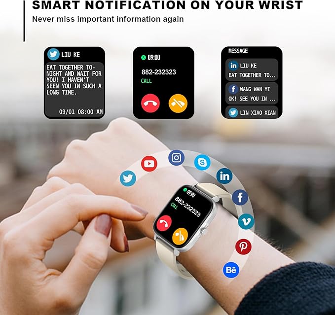 Smart Watch for Men Women Compatible with iPhone Samsung Android Phone 1.69 inch Full Touch Screen IP68 Waterproof Bluetooh Fitness Tracker Heart Rate/Sleep Monitor (Starlight) - Image 2