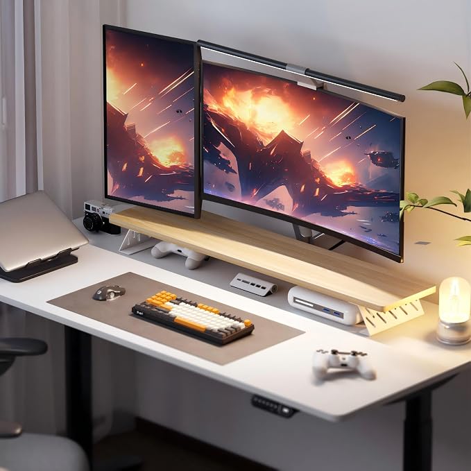 Fenge Dual Monitor Stand Riser, 42.5 Inch Desk Top Shelf for 2 Monitors, Computer Stands for Desk, Wood & Steel Desktop Riser for Laptop, PC, Printer - Image 8