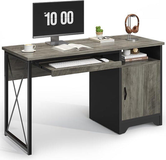 Bestier 47-Inch Office Desk with Storage Cabinet & Keyboard Tray, Grey | 47 Inch Desktop, Right Storage Cabinet, Sliding Keyboard Tray And X-Frame Support Create A Small-Space Home Office Desk. by Bestier