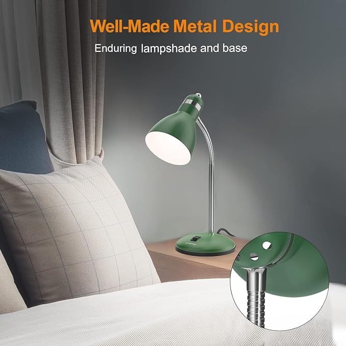 LEPOWER Metal Desk Lamp, Adjustable GooseNeck Reading Light for Bedroom | Compact & Sturdy, Space-Saving for Bedside & Dorm, E26 Table Lamp, Eye-Caring, Ldeal for Study, Office, Back to School - Image 3