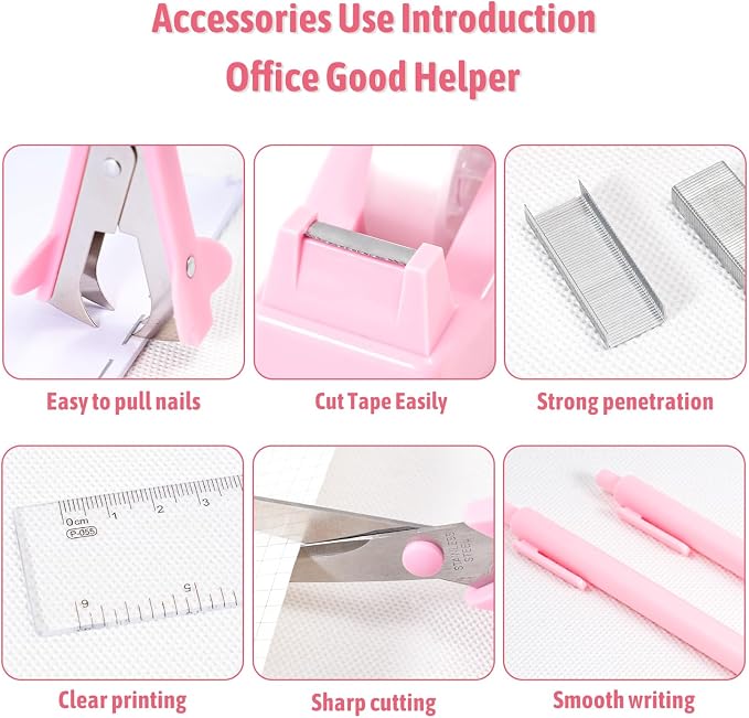 Gawsey Pink Desk Organizers and Accessories with Desk Organizer 360° Rotating Pen Holder and Office Supplies, Cute Stationery Supplies Set - Image 5