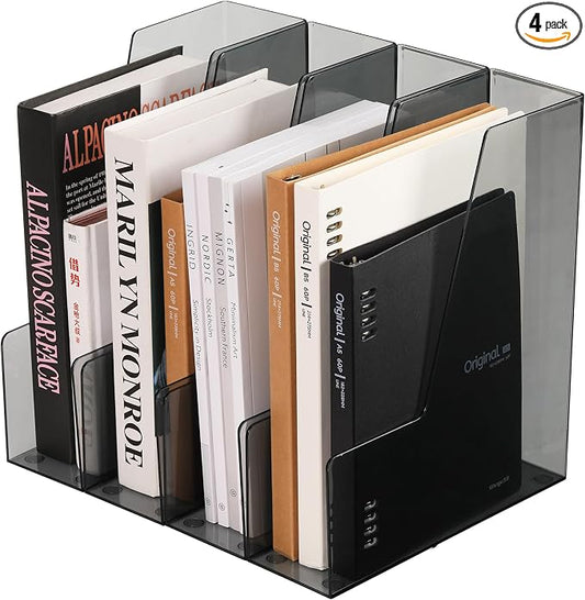 CiWiVOKi Vertical File Holder, PET Desk Organizer and Storage Bins Holding for Magazines, Binders, Notebooks, Envelopes, Papers, Multi-purpose Plastic Document Organizer for Home Office, Black, 4 Pack by CiWiVOKi