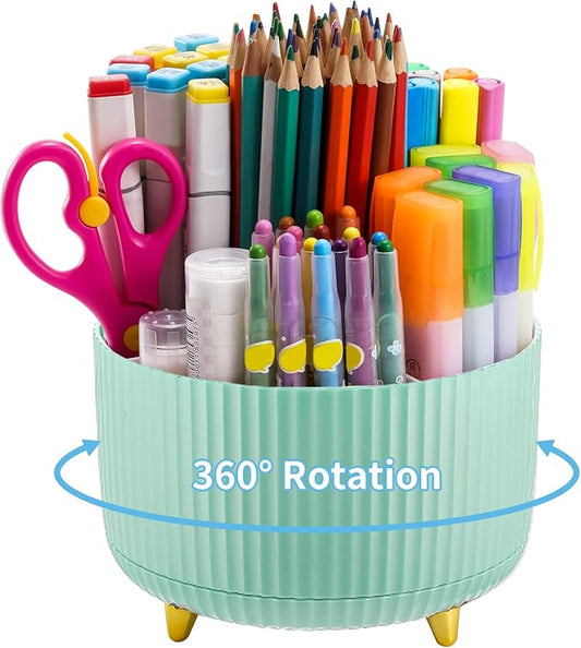 Marbrasse Desk Organizer, 360-Degree Rotating Pen Holder, Desk Organizers and Accessories with 5 Compartments Pencil Holder, Art Supply Storage Box Caddy for Office, Home (Mint Green) by Marbrasse