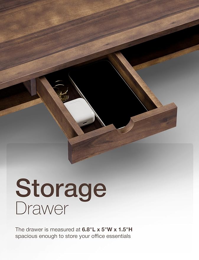 TINAMO Acacia Wood Monitor Stand with Drawer - Wooden Monitor Riser for Desk - Computer Monitor Stand for Desk - Multi-Purpose Desktop Storage Stand for Computer; Laptop; Printer; TV - 24.4 " x 8" x 5" (Walnut color) (Patented) - Image 5