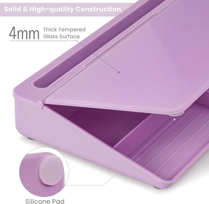 Varhomax Glass Desk Whiteboard with Storage, Desktop Organizer to-do List Memo Notepad Dry Erase White Board for Home Office and School Supplies (Purple) - Image 3