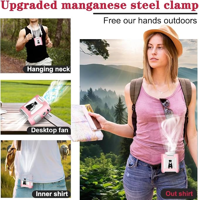 CAZOKASI 2024 Upgrade 10000mAh Waist Clip Portable Personal Body Fan - Powerful Upto 40H Cooling and Heatstroke Prevention (Gray and Orange, Pink White) - Image 5