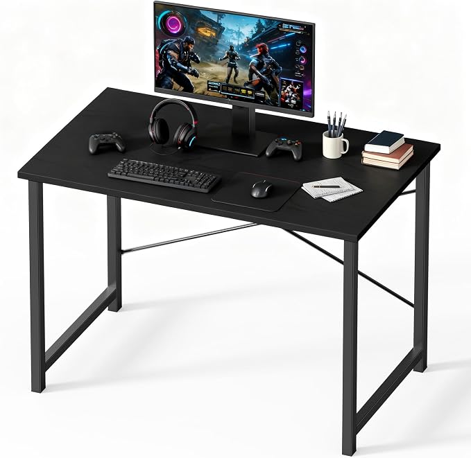 OLIXIS 40 Inch Computer Office Desk for Small Spaces, Writing Gaming Work Desk Modern Study Table with Storage Bag & Headphone Hook Home Bedroom, Black | Metal Frame, Writing Gaming Work, Home Bedroom, Easy Assembly, Sturdy Design, Black by OLIXIS