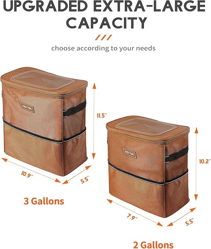HOTOR 3 Gallons Car Trash Can, Ultra Large Capacity Organizer and Storage with Adjustable Straps & Magnetic Snaps, Waterproof Car Accessory for Interior Car Stuff Storage, Brown - Image 6