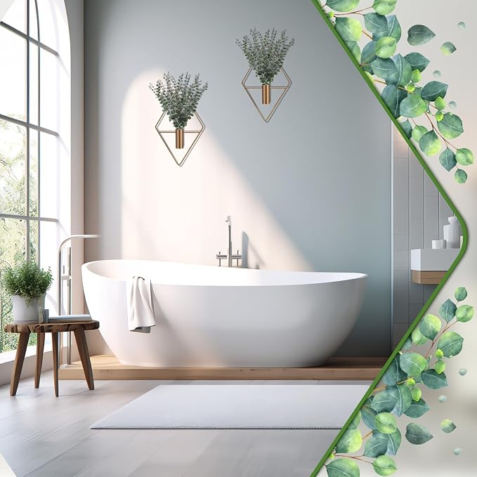 Jexine 8 Pcs Hanging Planters with Artificial Eucalyptus Metal Hanging Vase Indoor Plants Holder Modern Geometric Boho Bathroom Wall Decor for Living Room Home Office (Eucalyptus,Bronze) - Image 7