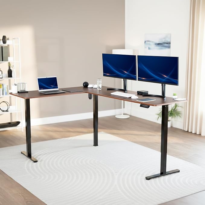 VIVO Dark Walnut 84 x 63 in Corner Standing Desk, DESK-E3CTBD-84 | Electric, Large Reversible L-Shaped Table, Sit Stand Height Adjustable, Memory Controller, Office Furniture Sets, Black Frame - Image 2