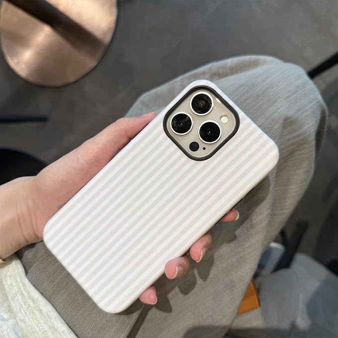 for iPhone 16 Pro Max Case Striped Cute Aesthetics Phone Case Trendy Protective Shockproof Cover for iPhone 16 Pro Max White - Image 4