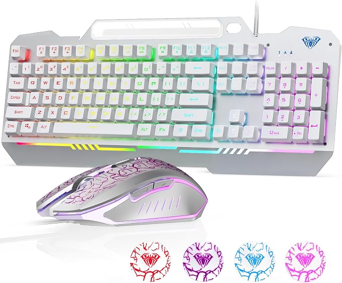 AULA Gaming Keyboard, T102 104 Keys Keyboard and Mouse Combo, USB Wired Computer Keyboards Mechanical Feel Full Size, RGB Backlit for PC/Laptop Gaming or Working/Office (White) - Image 8
