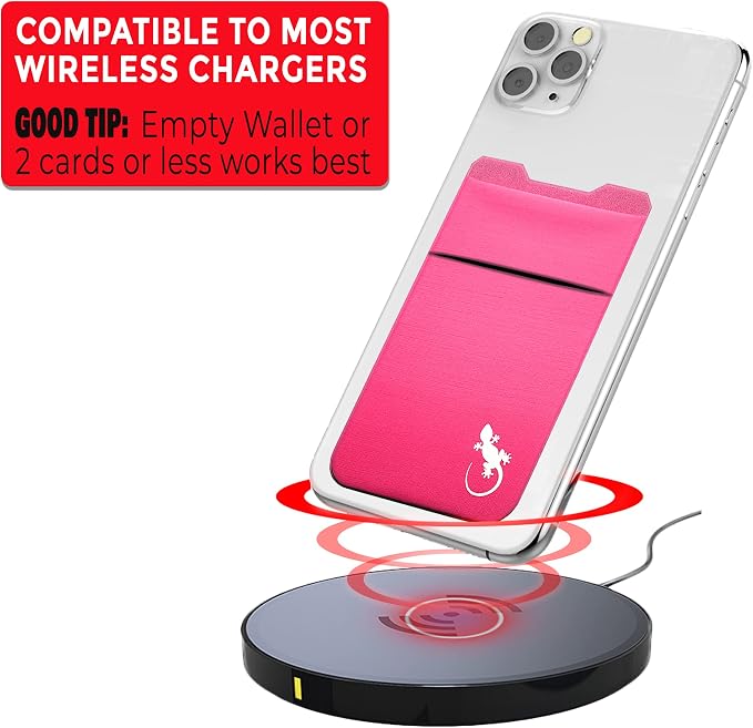 Gecko Travel Tech Double Pocket - Adhesive Card Holder - Cell Phone Pouch - Stick on Spandex Pocket - Carry Credit Cards and Cash (PINK-WHITE) - Image 6