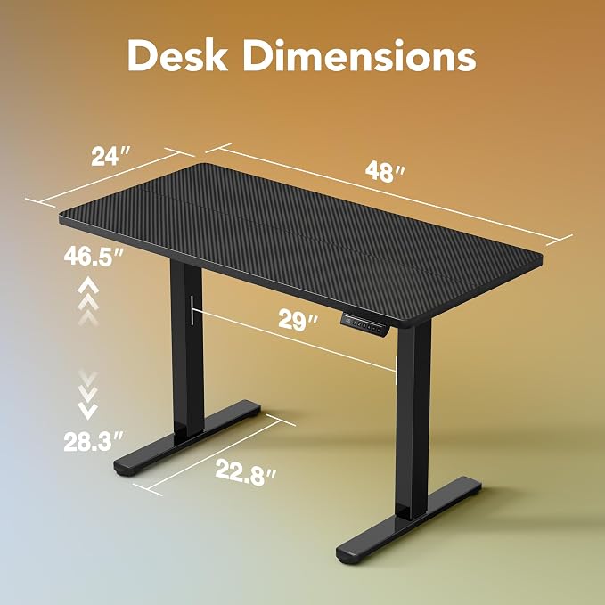 HUANUO Electric Standing Desk, 48" x 24" Height Adjustable Desk, 4 Memory Height Settings, Sit to Stand Up Desk for Home Office, with Headphone Hook, Cable Manager, Walnut - Image 3