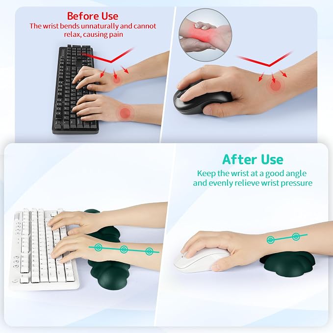 Sushret Cloud Wrist Rest Keyboard, Cloud Keyboard Wrist Pad Set with PU Leather Memory Foam, Cute Arm Rest for Palm Support, PC/Gaming Desk Accessories/Office Setup/Computer Hand Cushion - Dark Green - Image 3