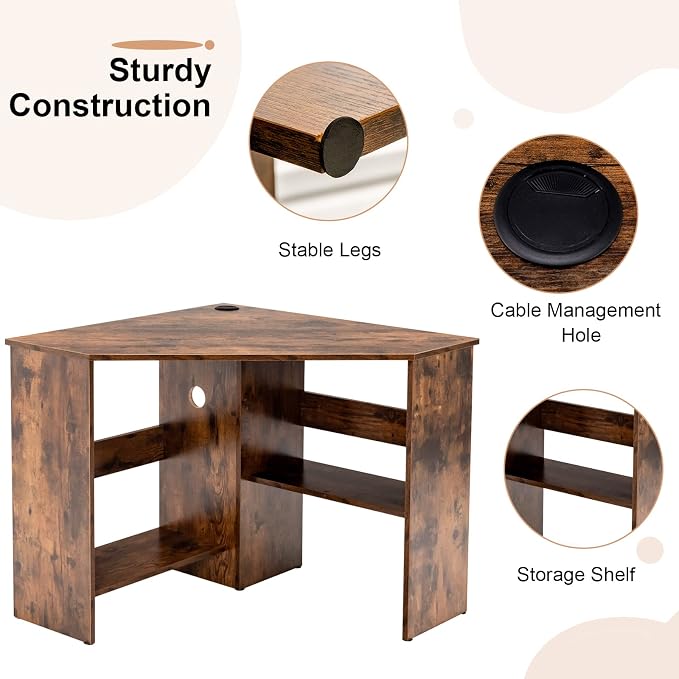 Tangkula Corner Desk, 90 Degrees Triangle Computer Desk for Small Space, Bedroom Makeup Vanity Desk with Storage Shelves & CPU Stand, Space Saving - Image 7