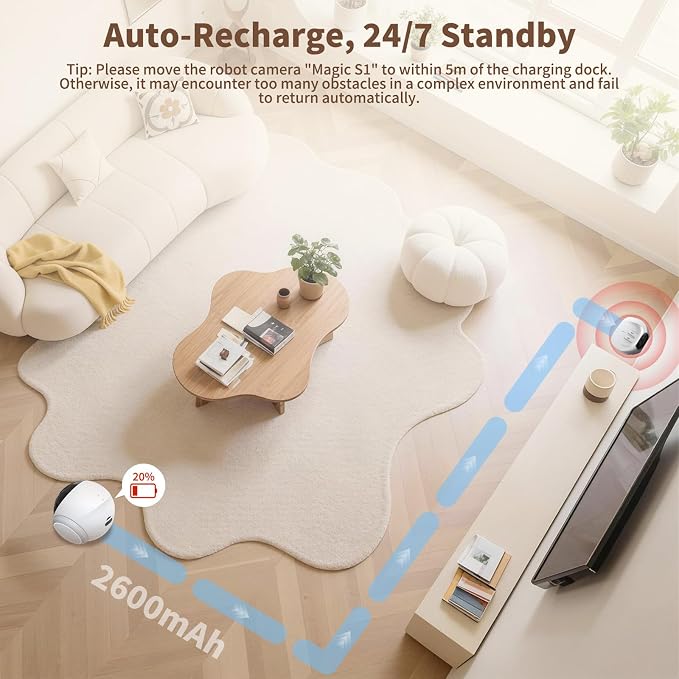 1080P Moving Pet Robot Camera, Smart Home Security Robot with Auto Tracking, Night Vision, 2-Way Audio, Auto-Recharge, Motion Alerts, App Control for Pet, Baby & Elderly Care - Image 6