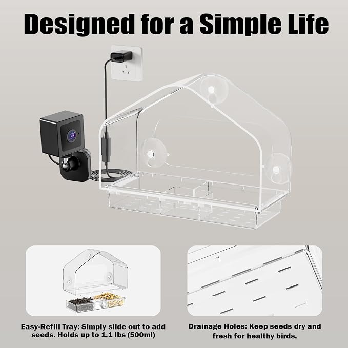 Smart Window Bird Feeder with 2K Camera & AI Identification, Strong Suction Cup Mount, All-Weather Design, Real-Time Alerts, Easy to Install, for Apartments & Homes, Perfect for Bird Lovers - Image 6