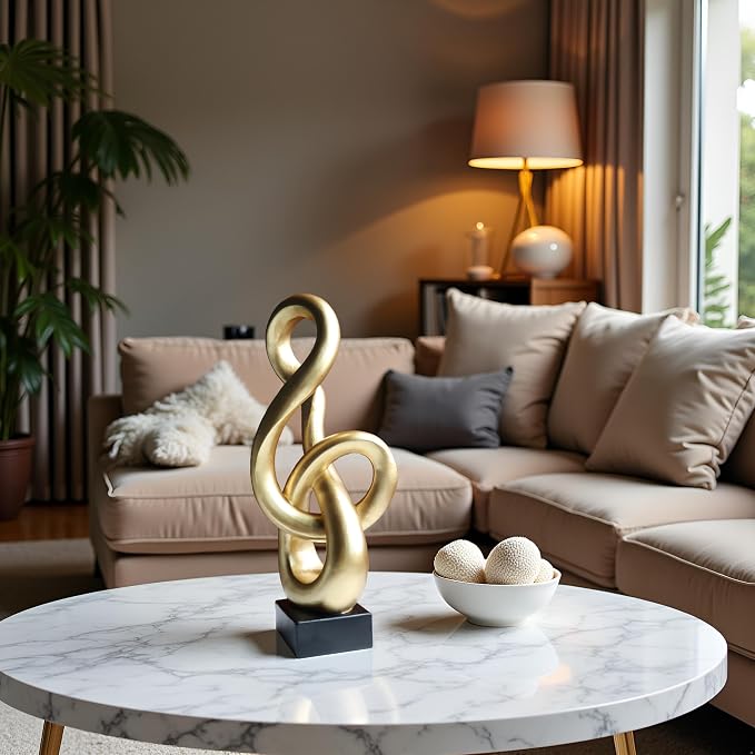 16" Modern Abstract Ribbon Decorative Sculpture, Knot Sculptures,Home Decor,Coffee Table Statues,Dining Living Room Desk Decor,Musical Note,Golden - Image 7