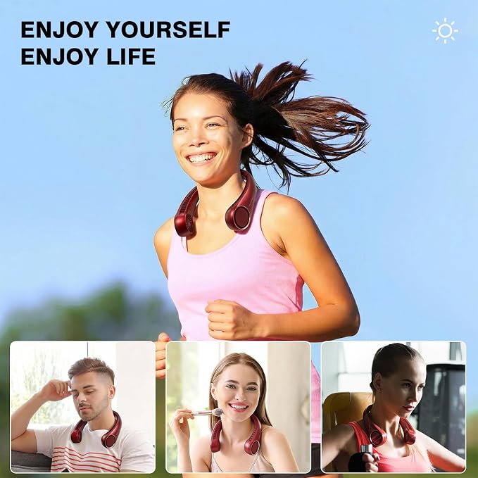 Morelax Neck Fan, USB Rechargeable Personal Fan,Hand Free Bladeless Portable Fans,4000 mAh, 3 Speeds,72 Air Faster softer 360° Cooling, Gift Suitable for Home, Office, Travel, Sports Red - Image 8