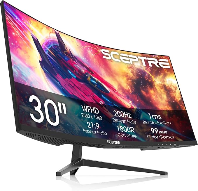 Sceptre Prime Curved 30-inch Gaming Monitor 200+Hz FreeSync Build-in Speakers 2560 x 1080p HDMI DP Machine Black 2026 (C305B-200UN Series) - Image 8