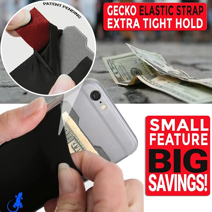 Phone Wallet - Adhesive Card Holder - Cell Phone Pouch - Stick on Lycra Pocket by Gecko - Carry Credit Cards and Cash - Image 9
