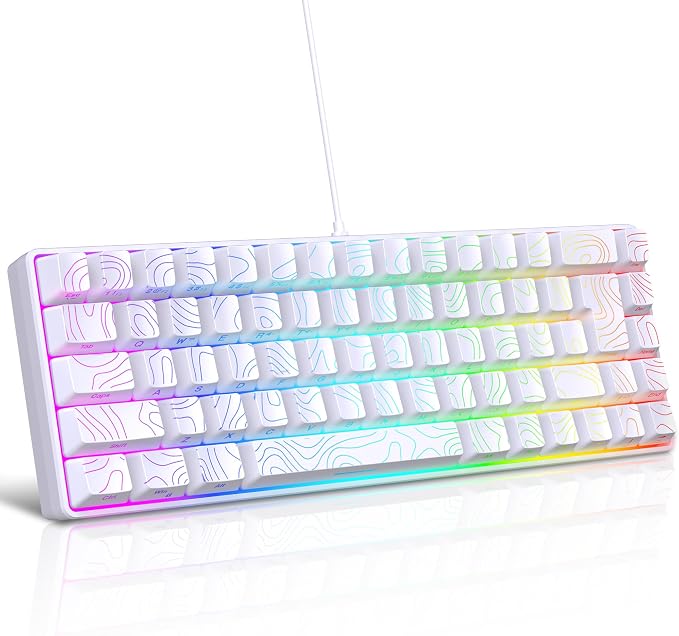 Snpurdiri 65% Wired Gaming Keyboard, 68 Keys RGB (Contour-line, White) | Backlit Ultra-Compact Small Gaming Keyboard, for PC/Mac Gamer, Typist, Travel, Easy to Carry on Business Trip by Snpurdiri