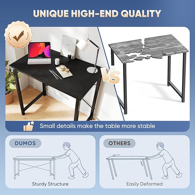 DUMOS 32 in Small Computer Desk for Home Office, Modern Study Work Table Simple Style for Bedroom, Writing Desks with X-Shaped Reinforcement, 2 Pack, Black | Modern Study Writing Work Table, Craft PC Desk Simple Workstation with Reinforcement Structure... - Image 7
