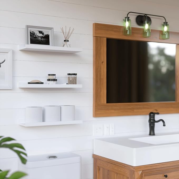 RICHER HOUSE 3-Set Floating Shelves with Lip, White Small Wall Shelf, 16In | Display Picture Ledge Shelf, Anti-drop lip Shelf for Room Wall Decor, Bedroom Bathroom Storage Nursery Books, Easy Setup,Wood - Image 2