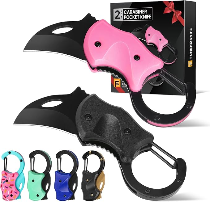 FUNBRO 2 Pack Small Pocket Knife Gifts for Men & Women | Folding Box Cutter, Birthday & Christmas Stocking Stuffers Gifts for Wife Husband Dad Mom (Black & Pink) by FUNBRO