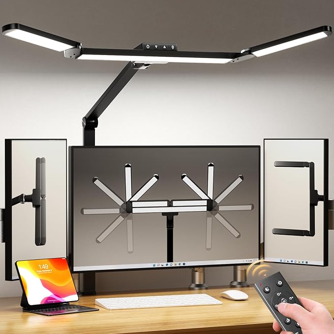Airlonv LED Desk Lamp with Clamp, Architect Desk Lamp for Home Office with Remote, 24W Ultra-Bright Desk Light with Stepless Dimming and Stepless Color Temp, Memory Function for Study and Workbench by Airlonv