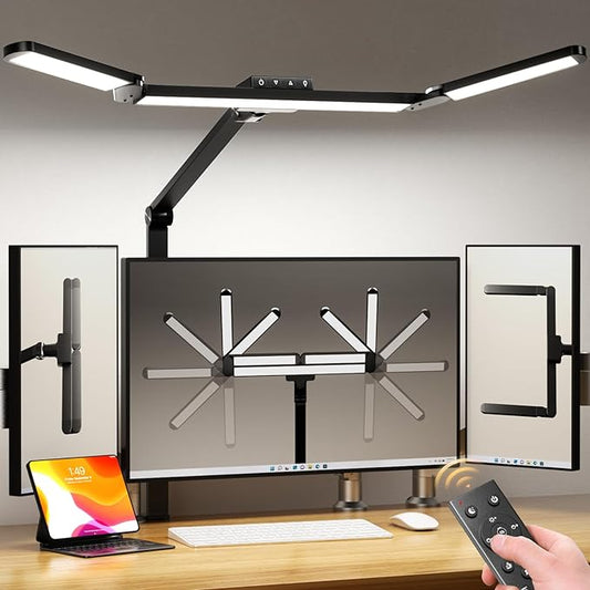Airlonv LED Desk Lamp with Clamp, Architect Desk Lamp for Home Office with Remote, 24W Ultra-Bright Desk Light with Stepless Dimming and Stepless Color Temp, Memory Function for Study and Workbench by Airlonv