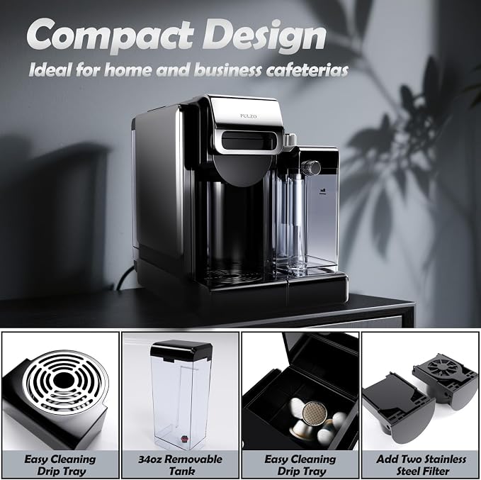 PULZO Espresso Machine with Automatic Milk Frother,capsule coffee maker | Coffee Maker,Automatic Espresso Machine for K*cup Capsule/Ne*s Original/Ground Coffee, One Touch Latte & Cappuccino - Image 4