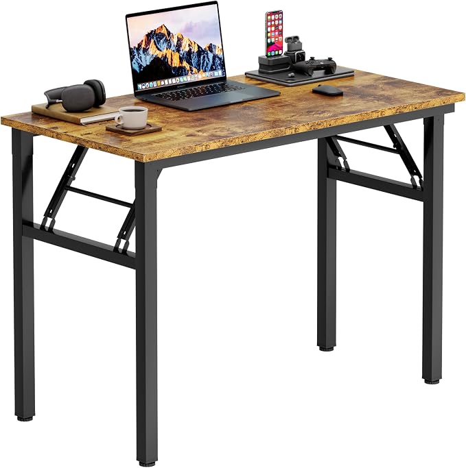 Need Office Computer Desk 35.8 Inch Sturdy Folding Laptop Table Retro | Black Frame Writing Gaming Work Table/Foldable Home Office Desk/Sewing Table, No Assembly Required by Need
