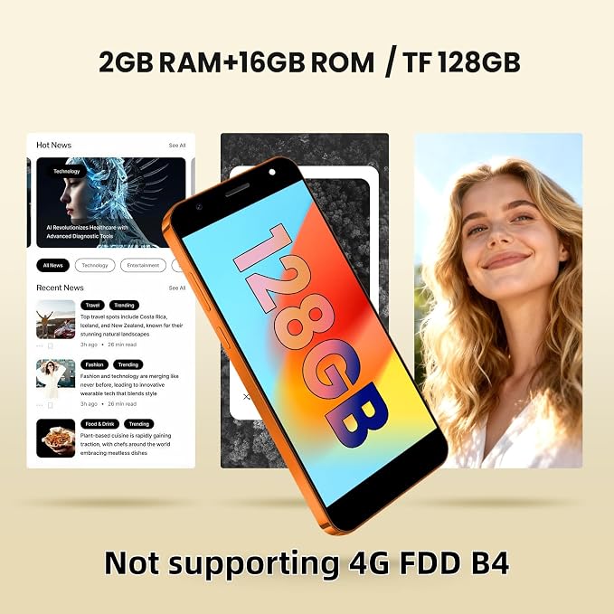 Unlocked 4G Android Phone, 5.0-inch Screen, 2GB RAM + 16GB ROM/TF 128GB, Dual SIM, Dual Camera, Suitable for Beginners (28black) - Image 2