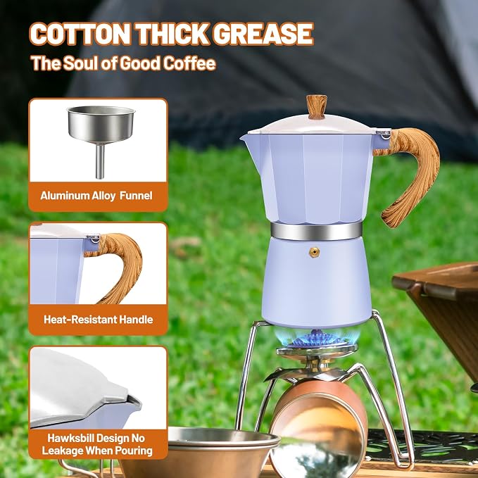 6 Cup Aluminum Espresso Stovetop Moka Pot Express Coffee Maker Percolator Italian Classic Mocha Coffee Machine for Italian and Cuban Cafe Brewing for Home & Camping 300ml 10oz - Image 5