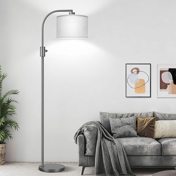 Nintiue Upgraded Modern Arc Dimmable Tall Standing Floor Lamp with Gray Shade, 1200 Lumens LED Bulb Included, for Living & Reading Room, Bedroom, Office & Nursery, Gray - Image 7