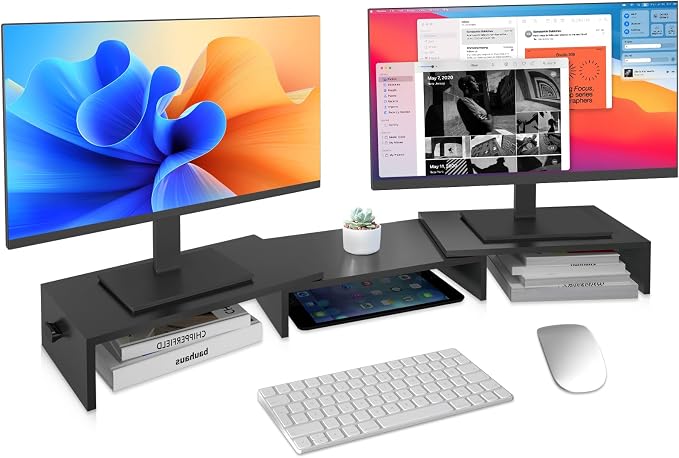 Pholiten Dual Monitor Stand Riser for 2 Monitors，Desktop Monitor Stand with Adjustable Length and Swivel Angles, Extra Long Multifunctional Stand up to 48.2" fit Computer Laptop Printer Max 44 lbs by PholitenMonitorArm
