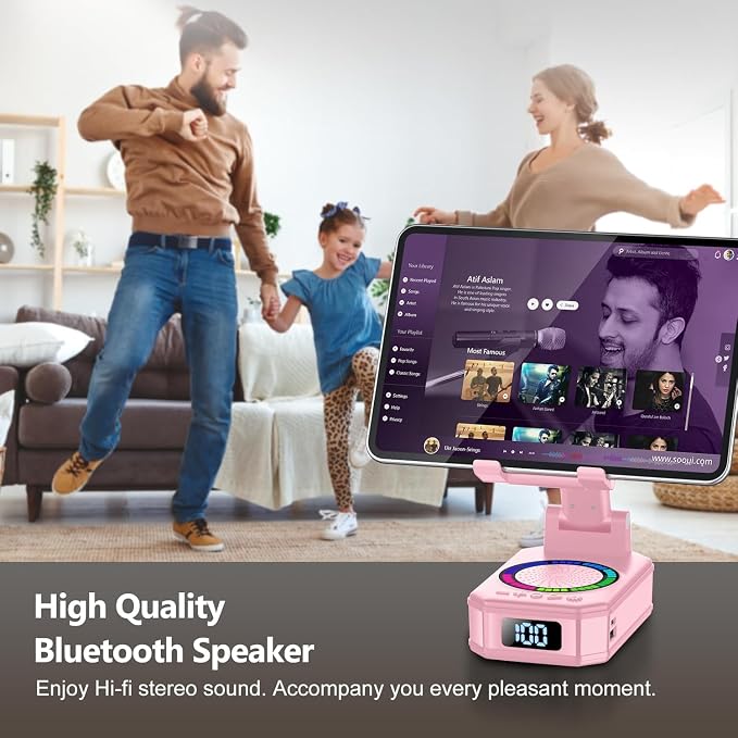 Gifts for Women, Phone Stand with Wireless Bluetooth Speaker and Anti-Slip Base, Gadgets for Anniversary Idea Gift, Phone Charger Stand with LED Lights, Kitchen Gadget Compatible with IOS Android - Image 4