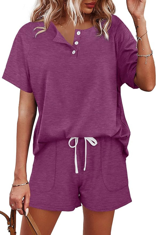 WIHOLL Two Piece Outfits for Women Lounge Sets Button Down Top and Shorts Set Sweatsuits with Pockets by WIHOLL