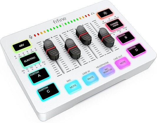 FIFINE Audio Mixer, Gaming Streaming PC Mixer with Slider Fader, XLR Microphone Interface, Monitoring, for Video/Game Voice/Podcast Recording-AmpliGame SC3W | USB PnP For PC,Mute Button,XLR Preamp,RGB,Voice change,48V Phantom Power,Monitoring,Podcast,R... by FIFINE