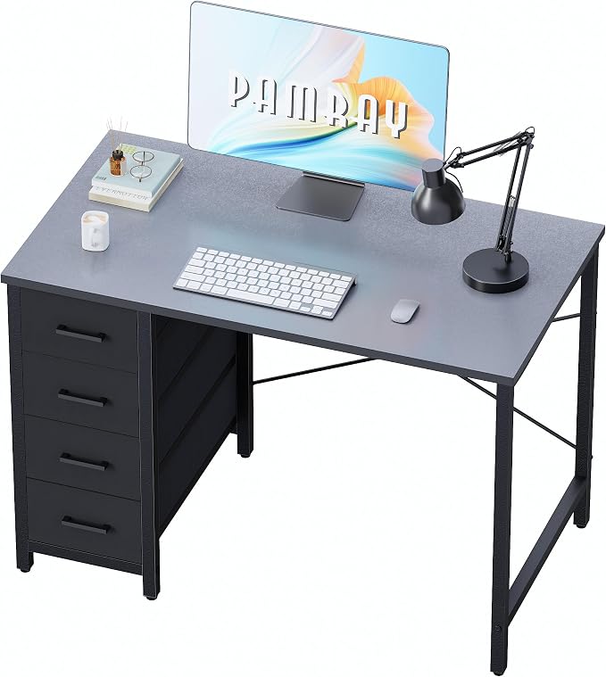 Pamray 32 Inch Computer Desk with 4 Drawers Small Office Desk for Home Bedroom Study Writing Simple Modern Computer Table Grey by PAMRAY