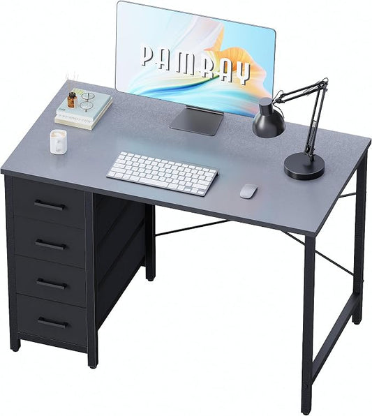 Pamray 32 Inch Computer Desk with 4 Drawers Small Office Desk for Home Bedroom Study Writing Simple Modern Computer Table Grey by PAMRAY