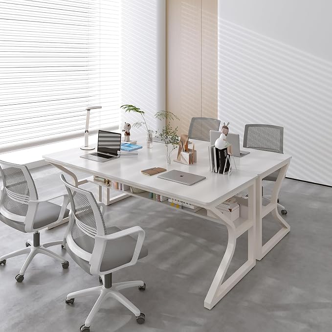 OSCHF 63-Inch Extra Long Desk with Storage Shelf, Warm White | Double Long Writing Table, Space-saving, 2-Person Workstation, Modern Study Work Computer Desk, For Home Office - Image 7