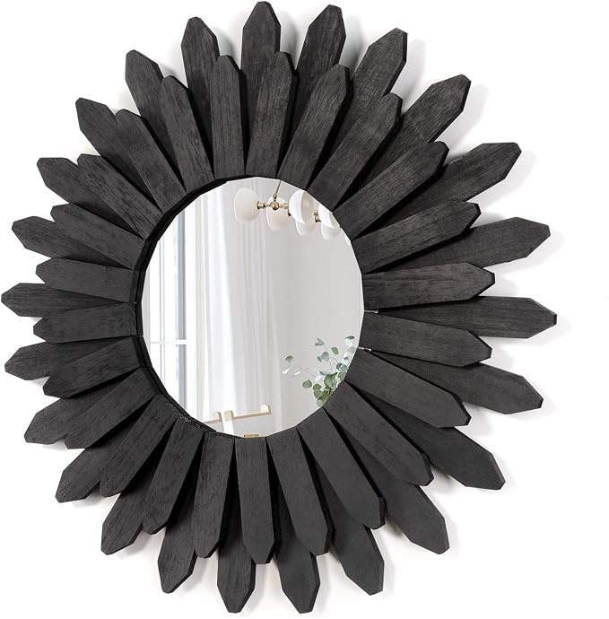 Honiway 21 inch Black Wall Decor Vintage Mirror, Boho Style, Wooden Frame, Easy to Hang, Ideal Gift by Honiway