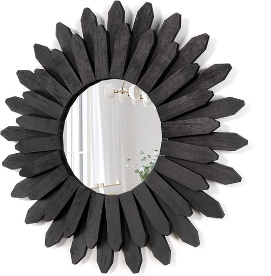 Honiway 21 inch Black Wall Decor Vintage Mirror, Boho Style, Wooden Frame, Easy to Hang, Ideal Gift by Honiway