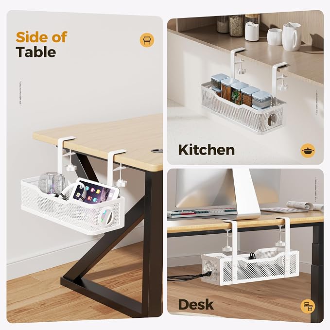 2 Pack Under Desk Cable Management Box White, Cinati 26.8" Wire Organizers No Drill, Cord Organization Tray with Clamp for Office, Home - No Damage to Desk - Image 7